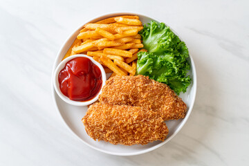 Canvas Print - fried chicken breast fillet steak with french fries