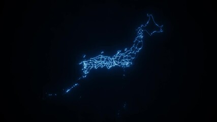 Wall Mural - japan map cyber technology showing up intro by regions/ 4k animated cyber technology japan map intro