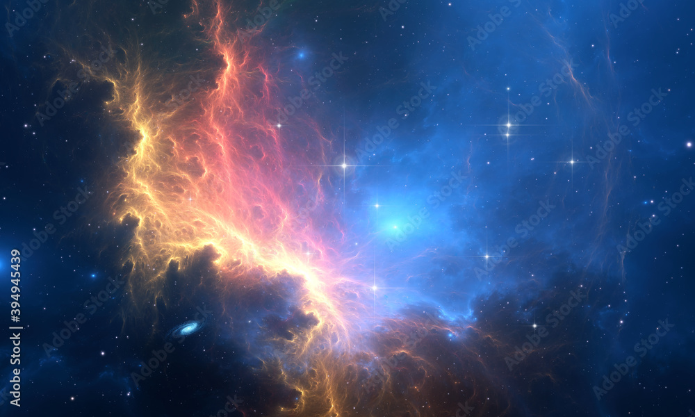 Glowing huge nebula with young stars. Space background - obrazy, fototapety, plakaty 