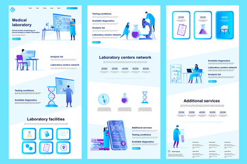 Aufkleber - Medical laboratory flat landing page. Clinical research laboratory, patients analysis corporate website design. Web banner template with header, middle content, footer. Vector illustration with people