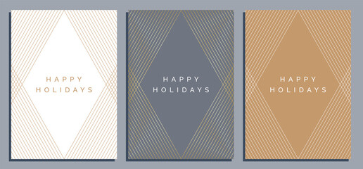 Wall Mural - elegant christmas card design template with happy holidays text and luxury geometric decoration patt
