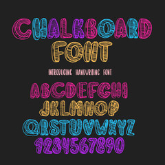 Wall Mural - Chalkboard font. Typography alphabet with illustrations.