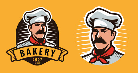 Sticker - Chef symbol or label. Food concept vector illustration