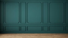 Modern Classic Green Empty Interior With Wall Panels And Wooden Floor. 3d Render Illustration Mock Up.