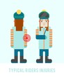 © pomolchim - Typical snowboarders injuries. Flat style: a variety of snowboarding injuries. Snowboarder girl are sick. Snowboarder with different injuries. Snowboarders injuries vector illustration.