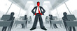 © Sylverarts - Big boss director stands in center of office with employees confident serious and angry vector illustration, bad boss despot and tyrant concept, manager in control of work process.