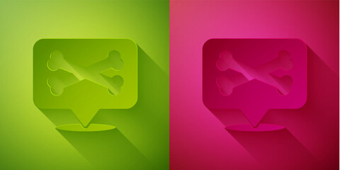 Poster - Paper cut Location pirate icon isolated on green and pink background. Paper art style. Vector.