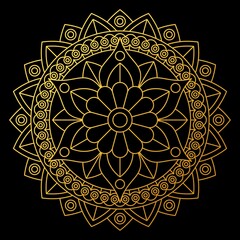 Wall Mural - Round golden lace mandala on black background. Vector design with floral pattern.