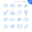 Sea life related icons. Editable stroke. Thin vector icon set