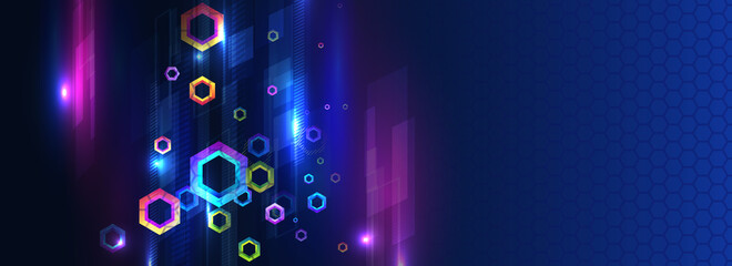 Abstract global sci fi concept. Wide Hi-tech vector illustration with various technology elements. Cyber security internet and networking concept. Digital internet communication.