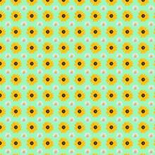 Yellow Green Textile Seamless Background With Flowers