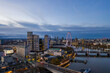 London city skyline aerial from the Thames river view at sunrise 