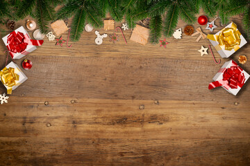 Wall Mural - christmas wooden natural decoration ornament wide horizontal banner with copyspace