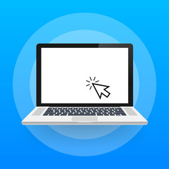 Canvas Print - Laptop with cursor. Computer or search click arrow for website. Vector stock illustration.