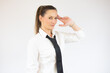 © Danko - Business caucasian woman thinking on a white background