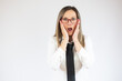 © Danko - Portrait of surprised business woman on white background
