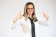 © Danko - Happy smiling business woman with thumbs up gesture, isolated on white background