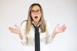 © Danko - Portrait of surprised business woman on white background