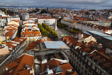 View Over The City  The Capital Of Portugal Lisbon Lisboa Buildings With Orange Rooftops Praça Dom Pedro IV