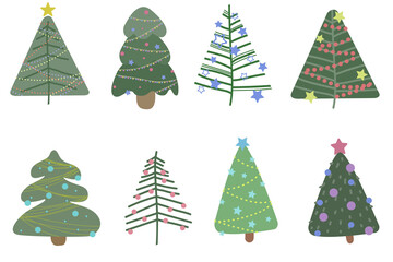 Fir, Christmas tree collection, modern flat design. Can be used for printed materials - leaflets, posters, business cards or for the web.