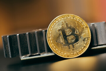 Wall Mural -  Bitcoin and new virtual money for electronic processor board cryptocurrency