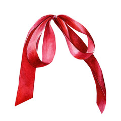 red silk bow on isolated white background, watercolor illustration