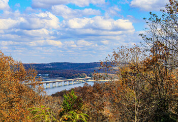 Wall Mural - autumn in the mountains over looking Norfork Lake and Bridge in Mountain Home, Arkansas 