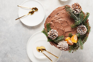 Canvas Print - Christmas cake with pine cones