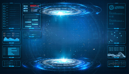 Poster - Futuristic circle vector HUD, GUI, UI interface screen design. Abstract style on blue background. Abstract futuristic technology interface design innovation concept background. Vector illustration
