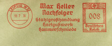 Briefmarke Stamp Vintage Retro Alt Old Slogan Werbung Grün Rot Deutsches Reich Gestempelt Used Frankiert Cancel Rot Red Grün Green 1936 Hax Heller Nachfolger Metall Stahl