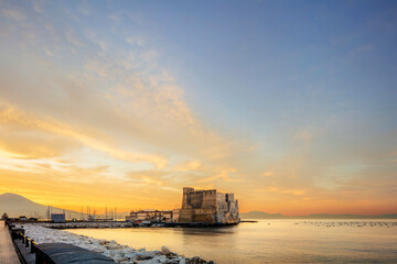 Wall Mural - Naples, Castel dell'Ovo view, at sunset