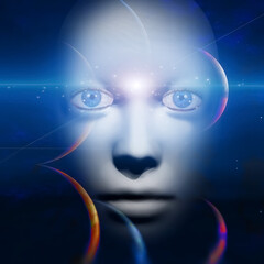 Wall Mural - human face with space background
