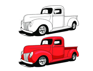 Wall Mural - old red pickup truck vector illustration.