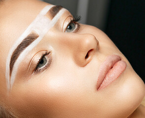 Closeup shot of a pretty woman's face with brows with markup