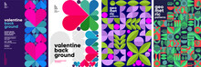 Set Of Vector Posters Or Event Banner. Valentine's Day Posters, Valentines With Abstract, Geometric Background. Geometric Prints, Geometric Patterns.