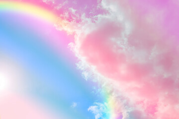amazing sky with rainbow and fluffy clouds, toned in unicorn colors