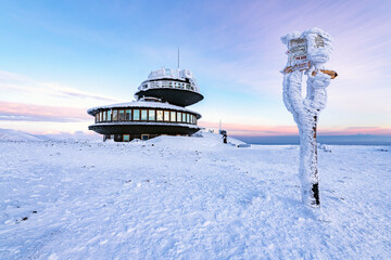 Winter landscape of Sniezka mountain in Poland