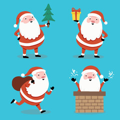 Wall Mural - Set of cartoon Santa Claus in different poses for christmas banner, greeting card illustration. Santa character collection.