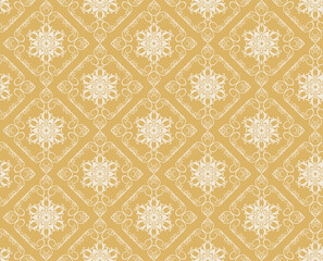 Sticker - Damask seamless pattern on a gold background, wallpaper texture. Vector image