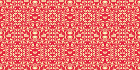 vintage seamless wallpaper in royal style, background with red pattern, vector graphics.