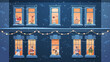 © mast3r - people in santa hats holding gifts mix race neighbors standing in window frames new year christmas holidays celebration self isolation concept building house facade horizontal vector illustration