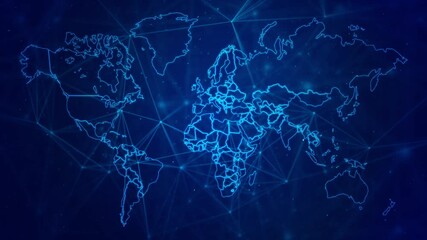 Wall Mural - dark blue background with world map contour lines. line shape digital world map for global network b
