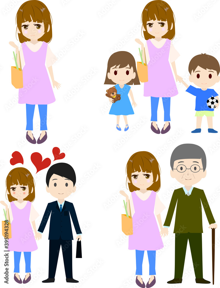 子供達と手を繋ぐ可愛い主婦のイラスト Wall Mural Wallpaper Murals Foolchico 子供達と手を繋ぐ可愛い主婦のイラスト Wall Mural Wallpaper Murals Foolchico