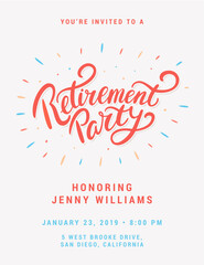 Wall Mural - Retirement party invitation. Vector lettering.