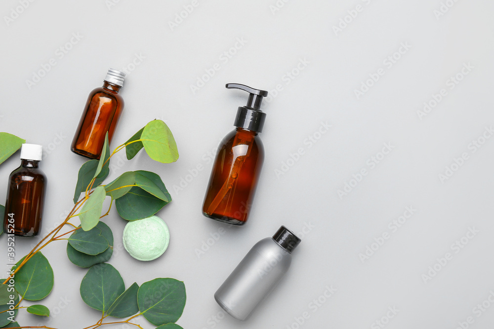 Composition with bath cosmetics on light background