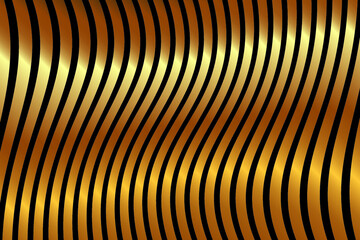 Wall Mural - Abstract 3d gold luxurious wave line background. Abstract background with metal waves. Bright gold stripy metallic backdrop. Golden Texture with wavy, curves stripes. Vector illustration