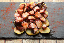 Galician Octopus Ration (a Feira) On A Slate Plate
