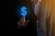 © Ivan - Successful international financial symbol sinvestment concept with businessman man person hold showing growth, charts and dollar sign, digital technology