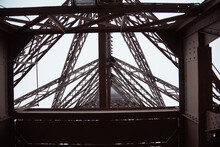 Eiffel Tower Detail Of Iron Construction, Paris France.