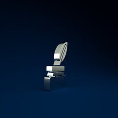 Sticker - Silver Feather and inkwell icon isolated on blue background. Minimalism concept. 3d illustration 3D render.